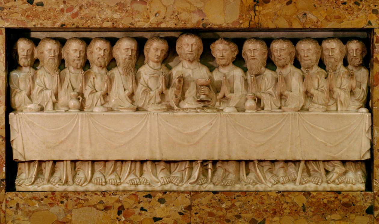 Son Akşam Yemeği, c.1340 (ayrıca bkz. 252649) (mermer) by Evrard d