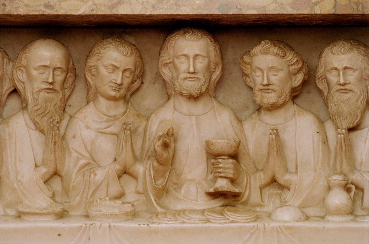 Son Akşam Yemeği, detay c.1340 (ayrıca bkz. 252648) (mermer) by Evrard d