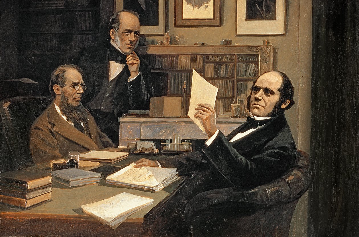Joseph Hooker (1817-1911), Charles Lyell (1797-1875) ve Charles Robert Darwin (1809-82) by Evstafieff