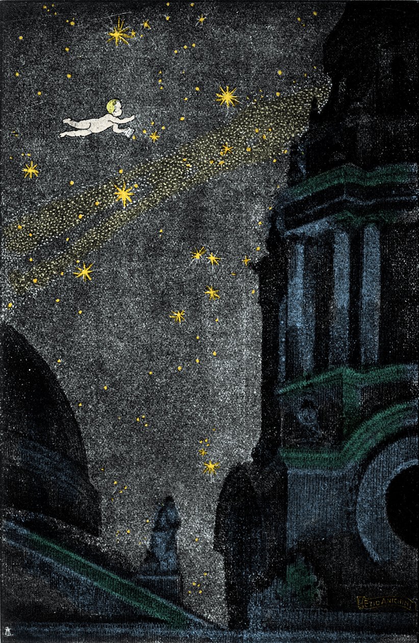 Sir James Matthew Barrie'nin (JM veya JM Barrie) "Peter Pan" romanı için illüstrasyon by Ezio Anichini
