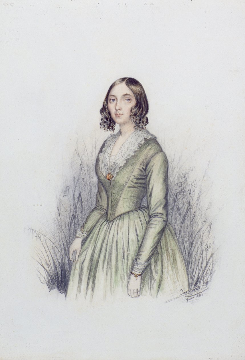 Yeşil Elbiseli Genç Bir Hanımın Portresi, 1841 (kağıt üzerinde wc ve kurşun kalem) by F. Camaret
