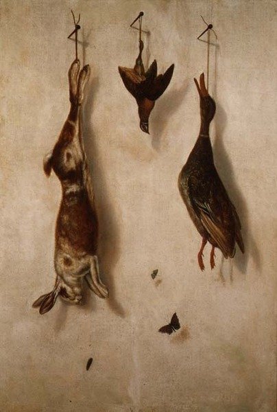 Bir duvarda asılı ölü oyunun natürmort by F.A. Brandel