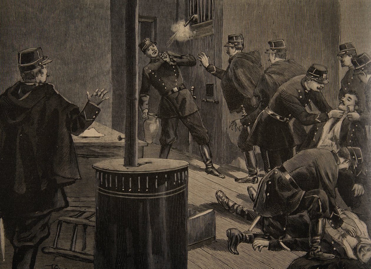 Etievant, The Anarchist Shoots from the Grate, 'Le Petit Journal: Supplement illustre'den çizim, 30 Ocak 1898 by F.L. and Tofani, Oswaldo Meaulle