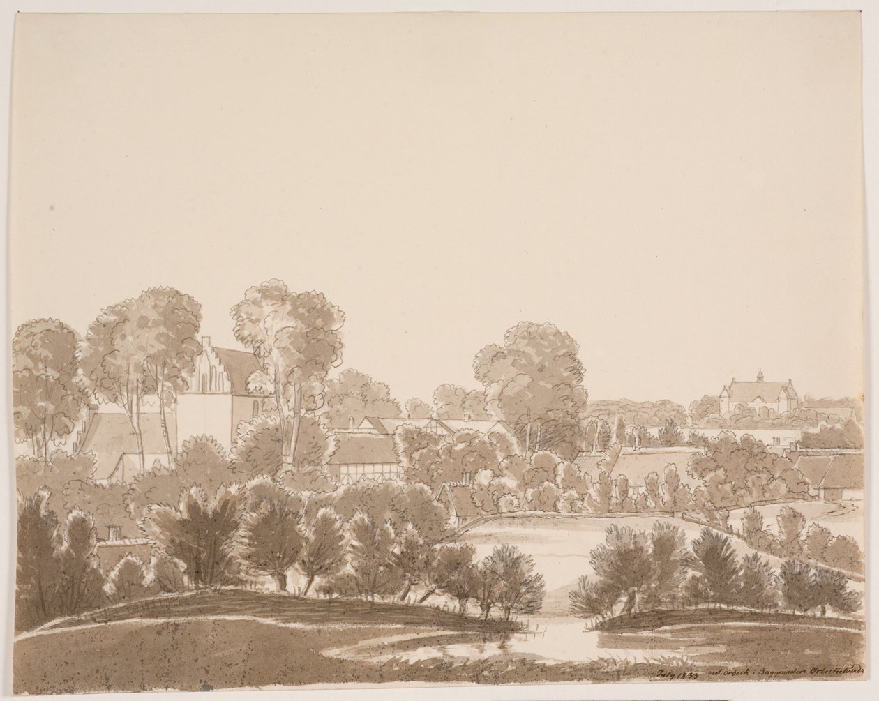 "Ørbæk tarafından, arka planda Ørbæklunde. Funen 1833" by F.M.E. Fabritius de Tengnagel