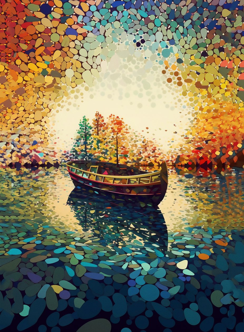 Gölde bir tekne kaleydoskopik, kaleydoskopla sanat eseri yazdırılabilir, duvar tablosu by F. Abderrahim