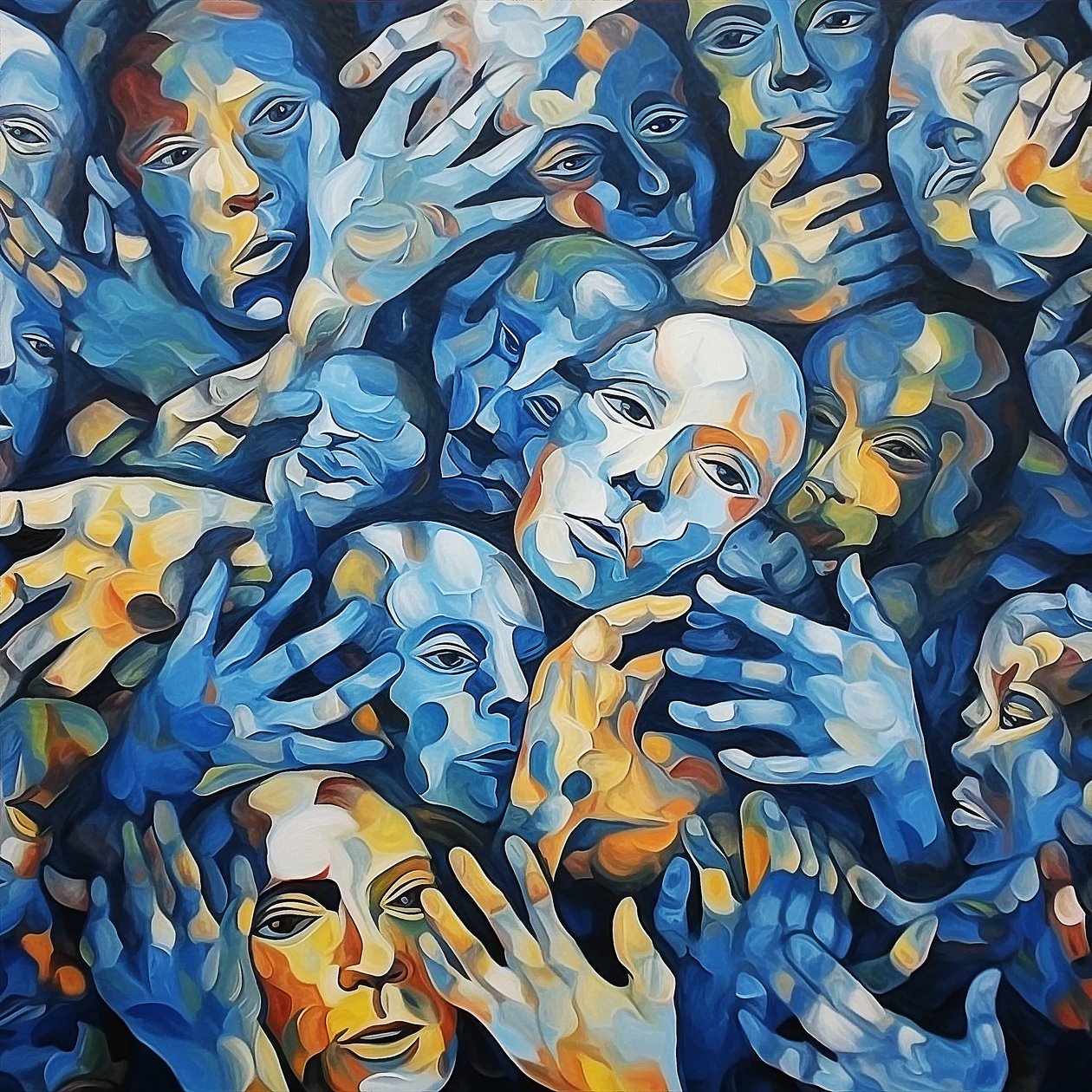 Tuval üzerine kalabalık yüzler, Çağdaş duvar sanatı tablosu, talep üzerine baskı by F. Abderrahim