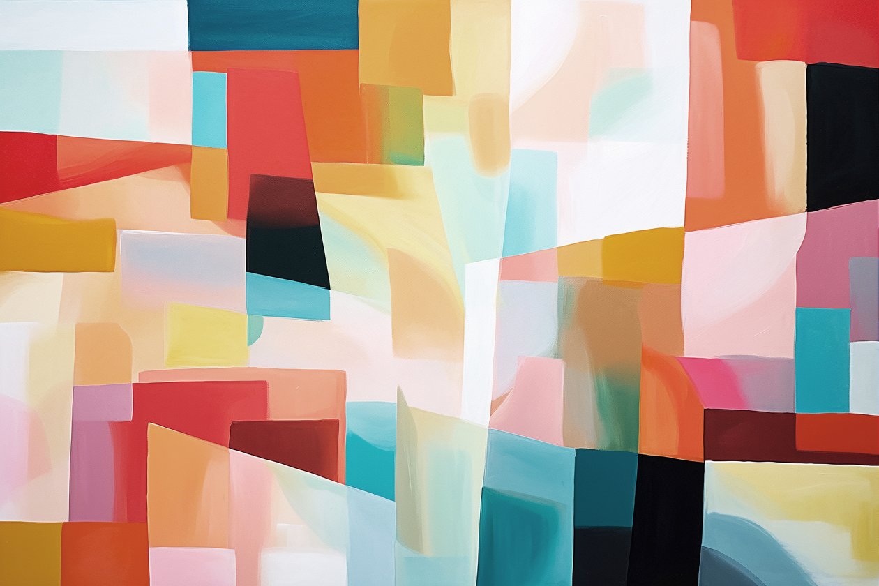 Salon Duvar Dekoru için Soyut Geometrik Resim sıcak renkler, sanat baskıları by F. Abderrahim