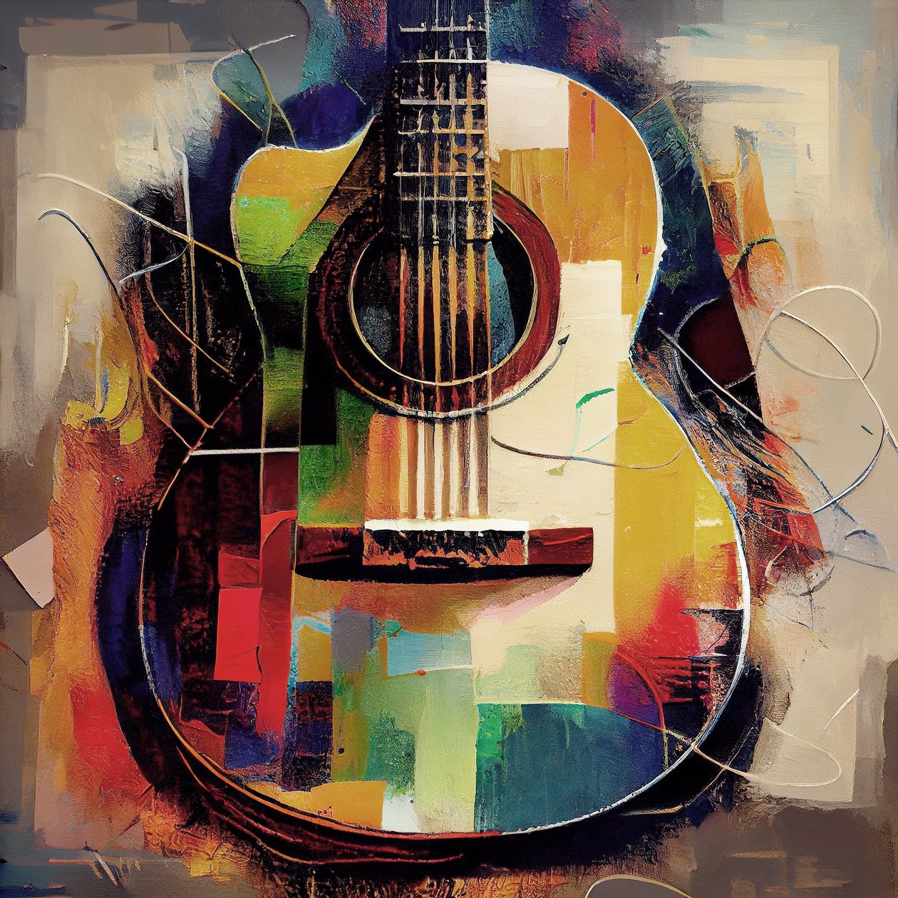Soyut Gitar, müzik duvarı dekorasyonu, çerçeveli kanvas baskılar by F. Abderrahim