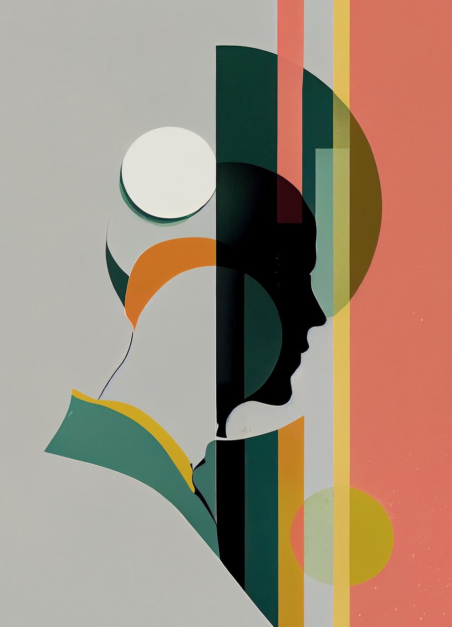 Soyut minimalist erkek portresi, güzel renkler, duvar sanatı baskıları by F. Abderrahim