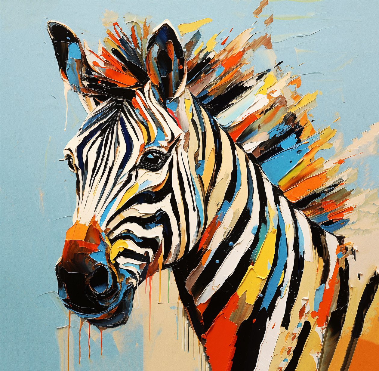 Soyut savan hayvanı zebra portresi, tam renkli resim, Duvar Sanatı | Kanvas Tablolar by F. Abderrahim