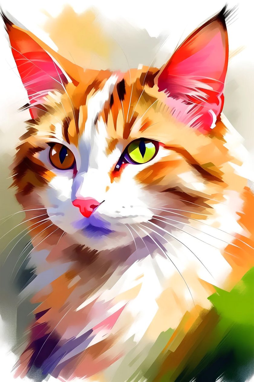 Dikey tuval üzerine güzel sevimli kedi evcil hayvan boyama, yatak odası duvar dekorasyonu, canlı renkler by F. Abderrahim
