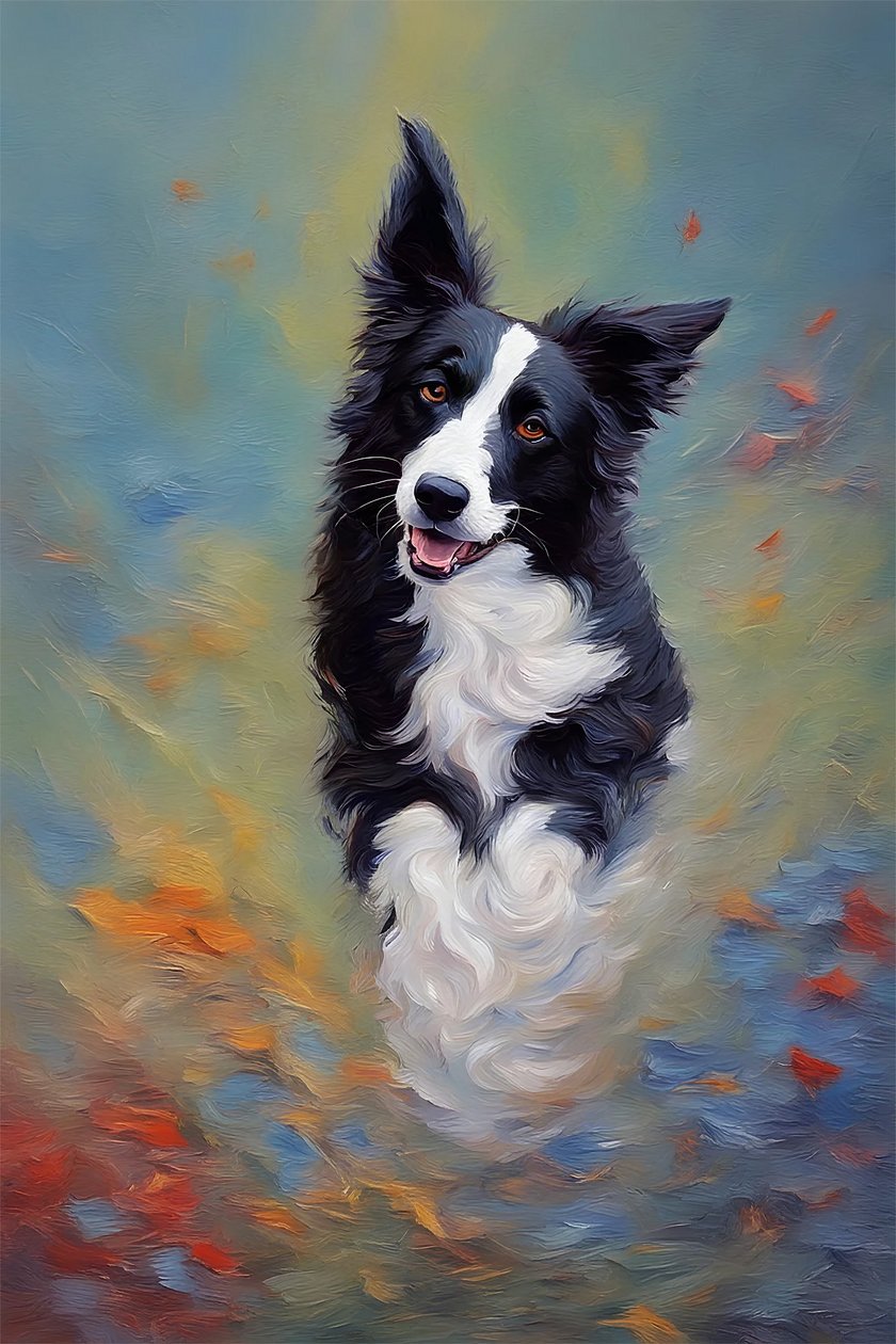 Güzel sevimli köpek portresi, Tuval üzerine evcil hayvan boyama, Duvar yatak odası dekorasyonu, canlı renkler by F. Abderrahim