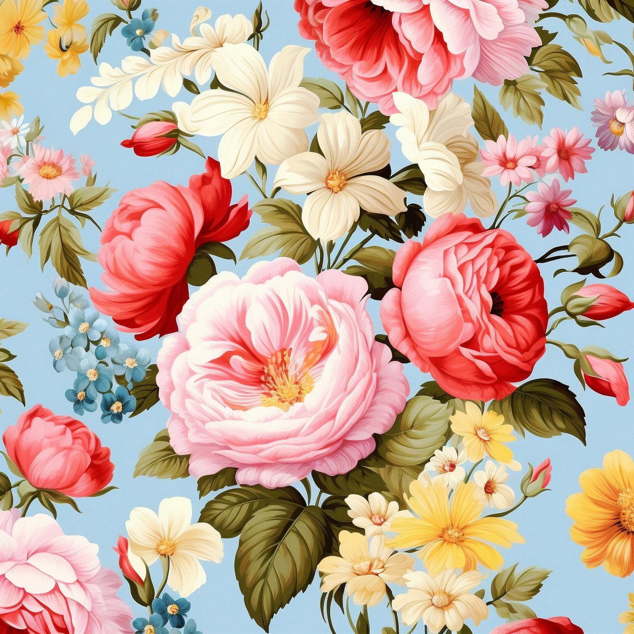 Güzel pembe çiçekli botanik motif deseni, parlak renkler, duvar sanatı baskıları by F. Abderrahim