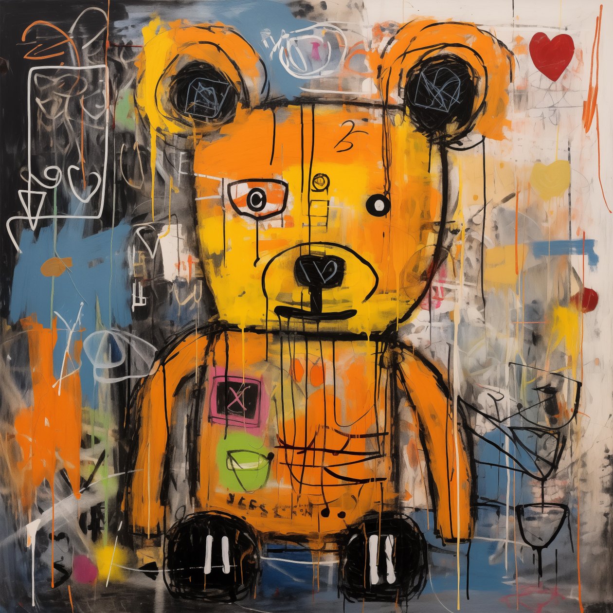 Dekor sevimli ayı soyut resim, jean michel Basquiat tarzı, sanat baskıları by F. Abderrahim