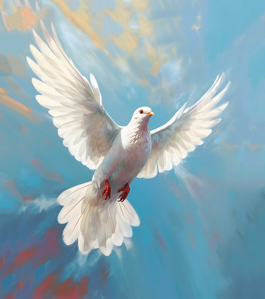 Uçuşta güvercin, barış sembolü kuş, Minimalist yağlı boya tablo, duvar sanat baskısı by F. Abderrahim
