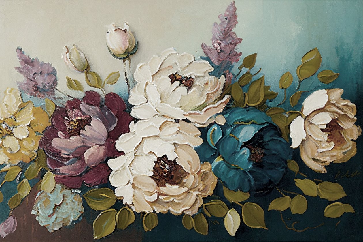 Şakayık çiçeklerinden oluşan çiçek buketi, yatay kanvas baskılar by F. Abderrahim