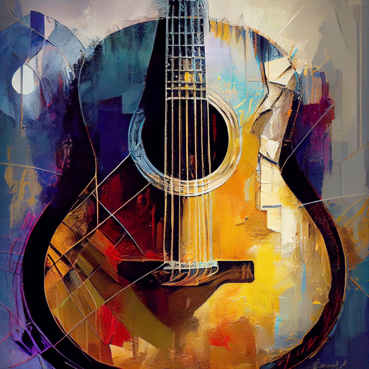 Kalın fırça darbeleriyle soyut gitar tablosu Kanvas Tablo, Duvar Sanatı | Kanvas Tablolar by F. Abderrahim