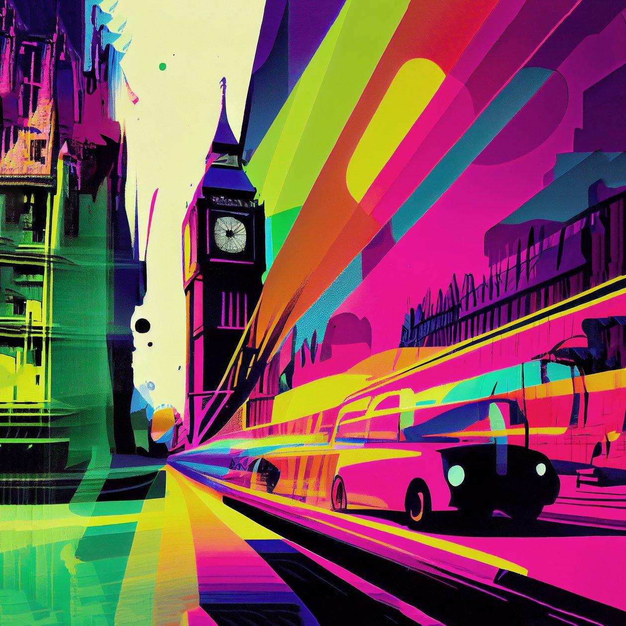 Londra renkli Sürrealist Karikatür, Komik Soyutlama, Birleşik Krallık duvar sanatı baskıları by F. Abderrahim