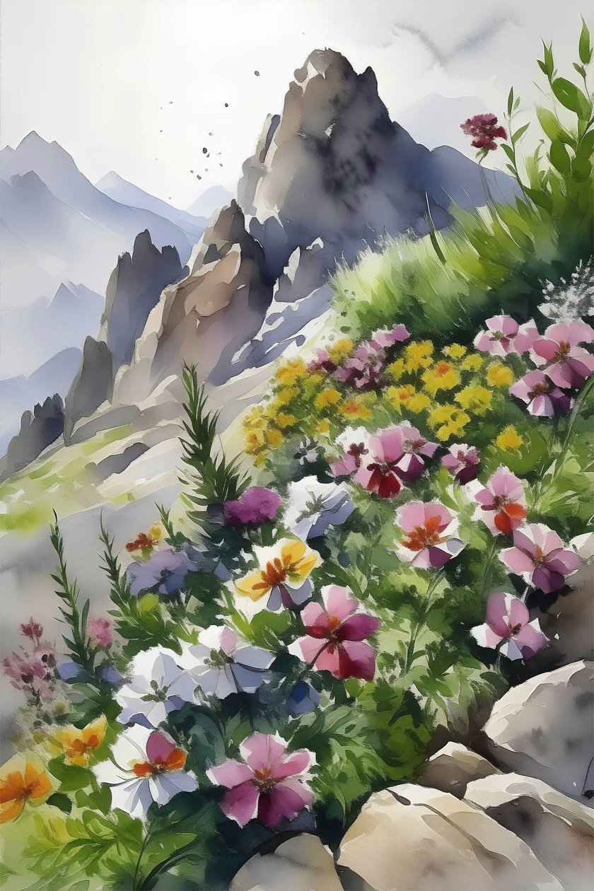 Dağ Zirvesi Çiçekleri, Botanik ve Doğal Manzara Duvar Sanatı Baskıları by F. Abderrahim