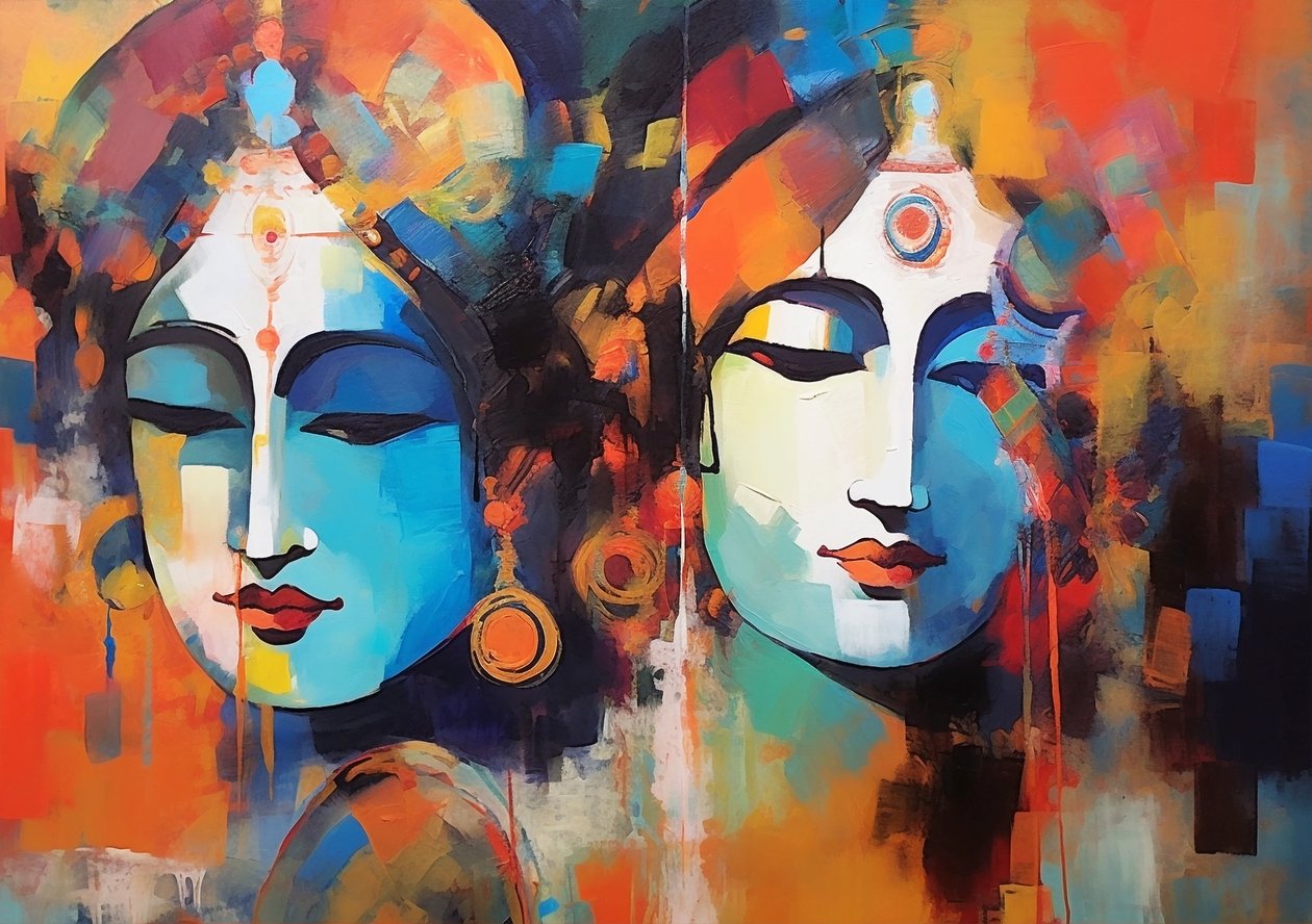 Shiva Shakti, Modern Tablo, Tuval Üzerine Akrilik, Yoga Duvar Sanatı baskıları by F. Abderrahim