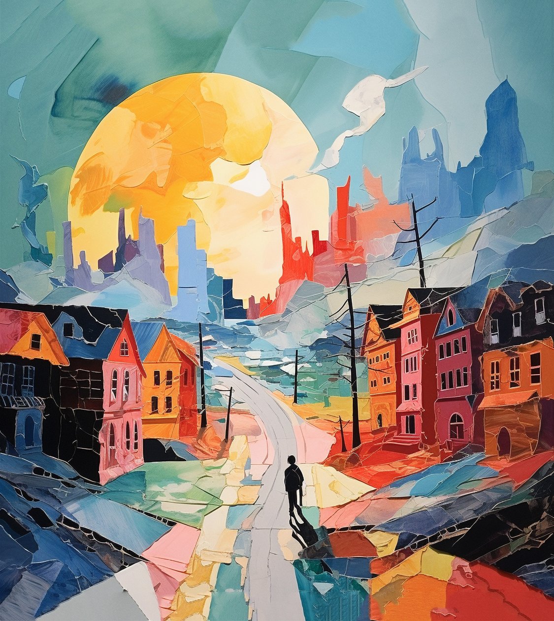 Eski Şehir#39;de Karlı Gün, Sürrealizm Kış manzarası, duvar sanatı baskıları by F. Abderrahim