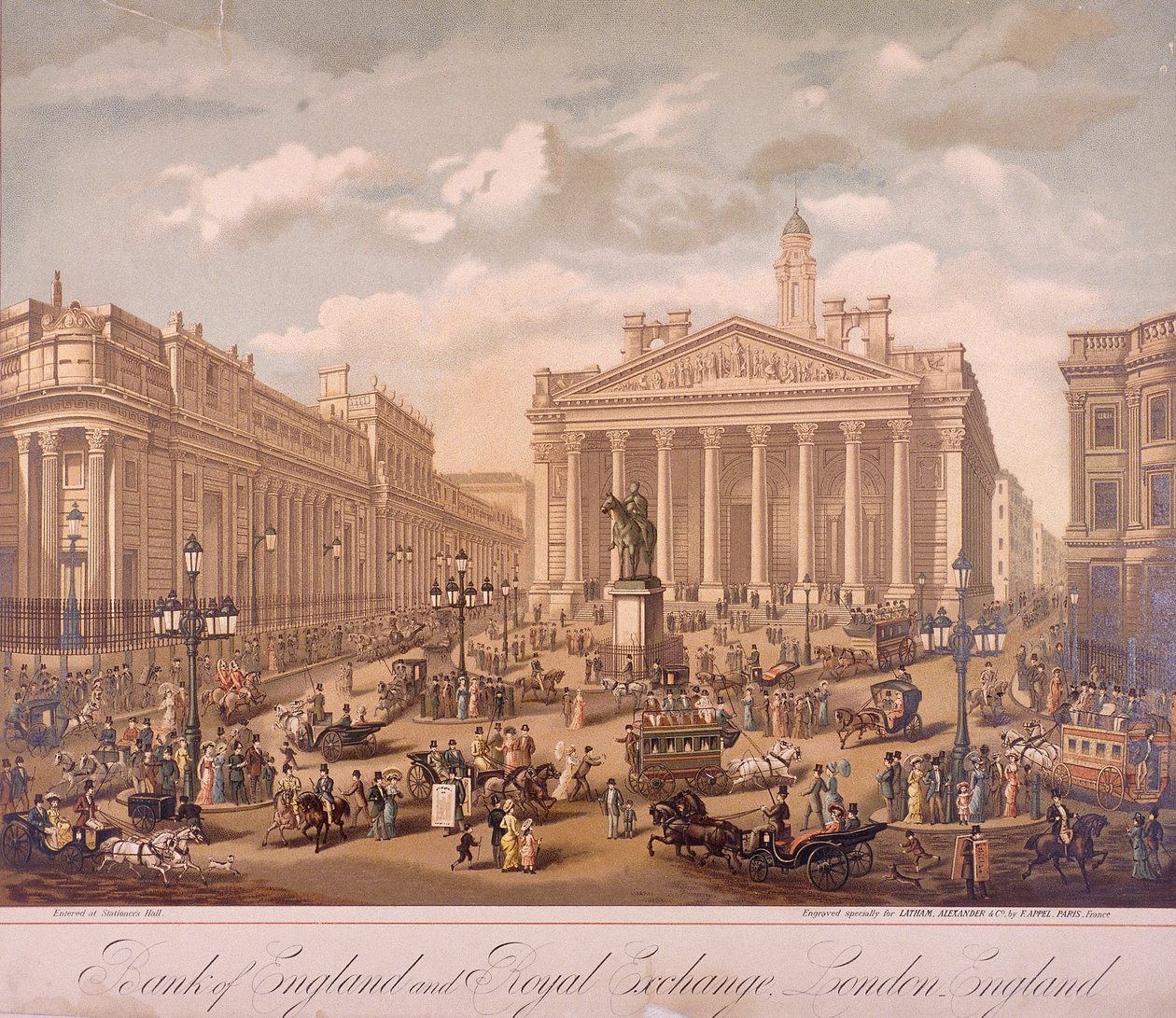 İngiltere Bankası ve Kraliyet Borsası, Londra, c1860 by F Appel