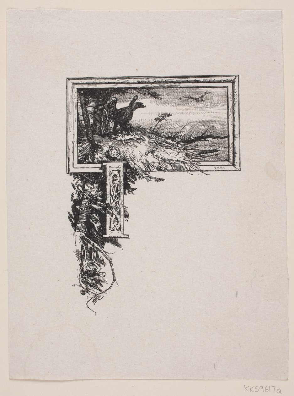 İlk skeç. Bir kartal yuvası ile "J" by F. Hendriksen