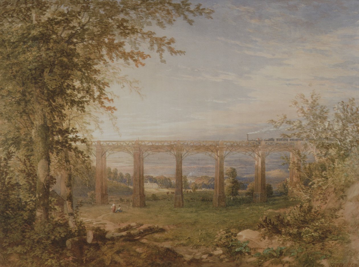 Buharlı Trenli Tuğla ve Kereste Demiryolu Viyadüğü, 1849 (kağıt üzerinde wc) (3247622 çifti) by F. S. Cook