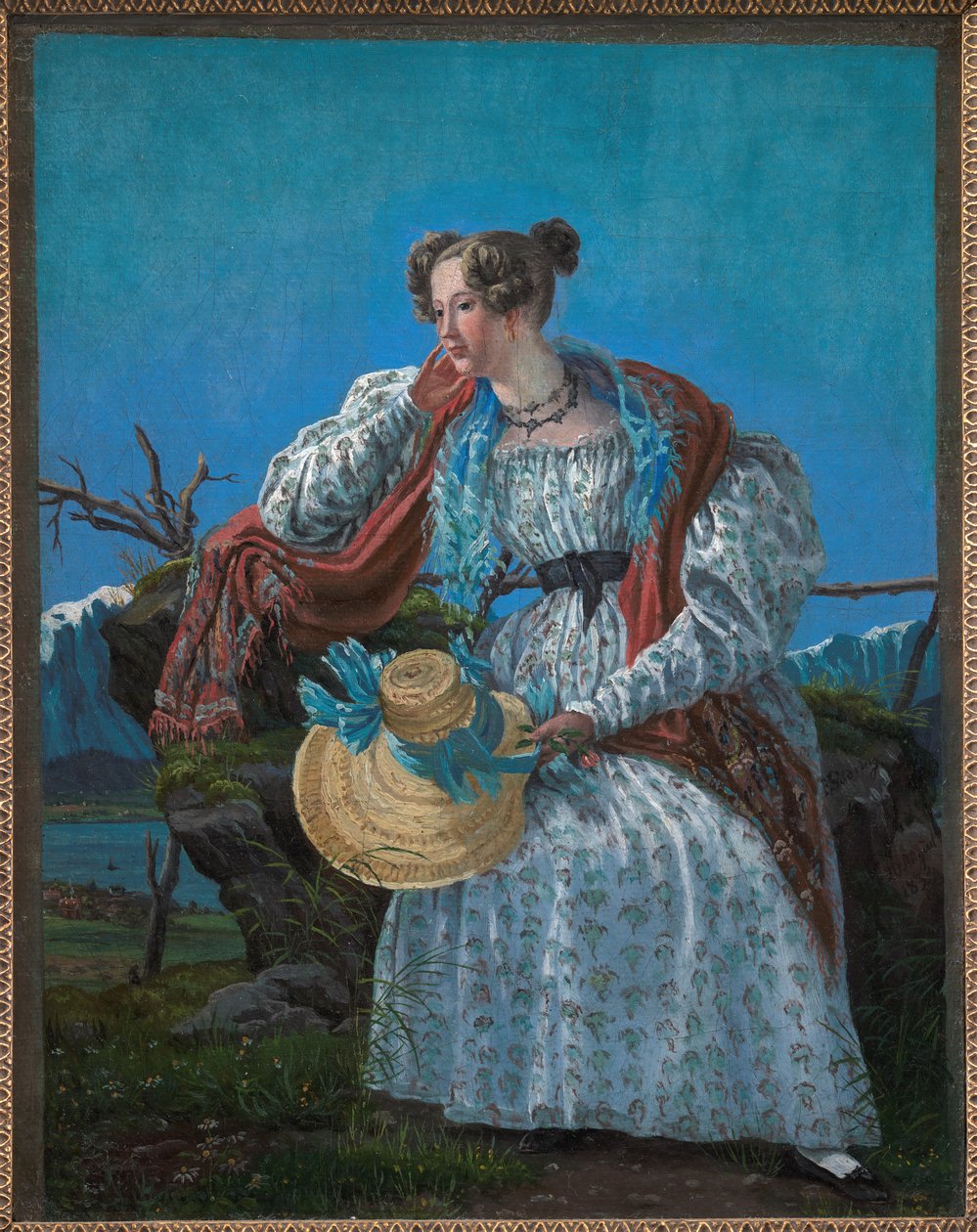 Norveç Manzarasında Oturan Genç Kadın by F. Sødring