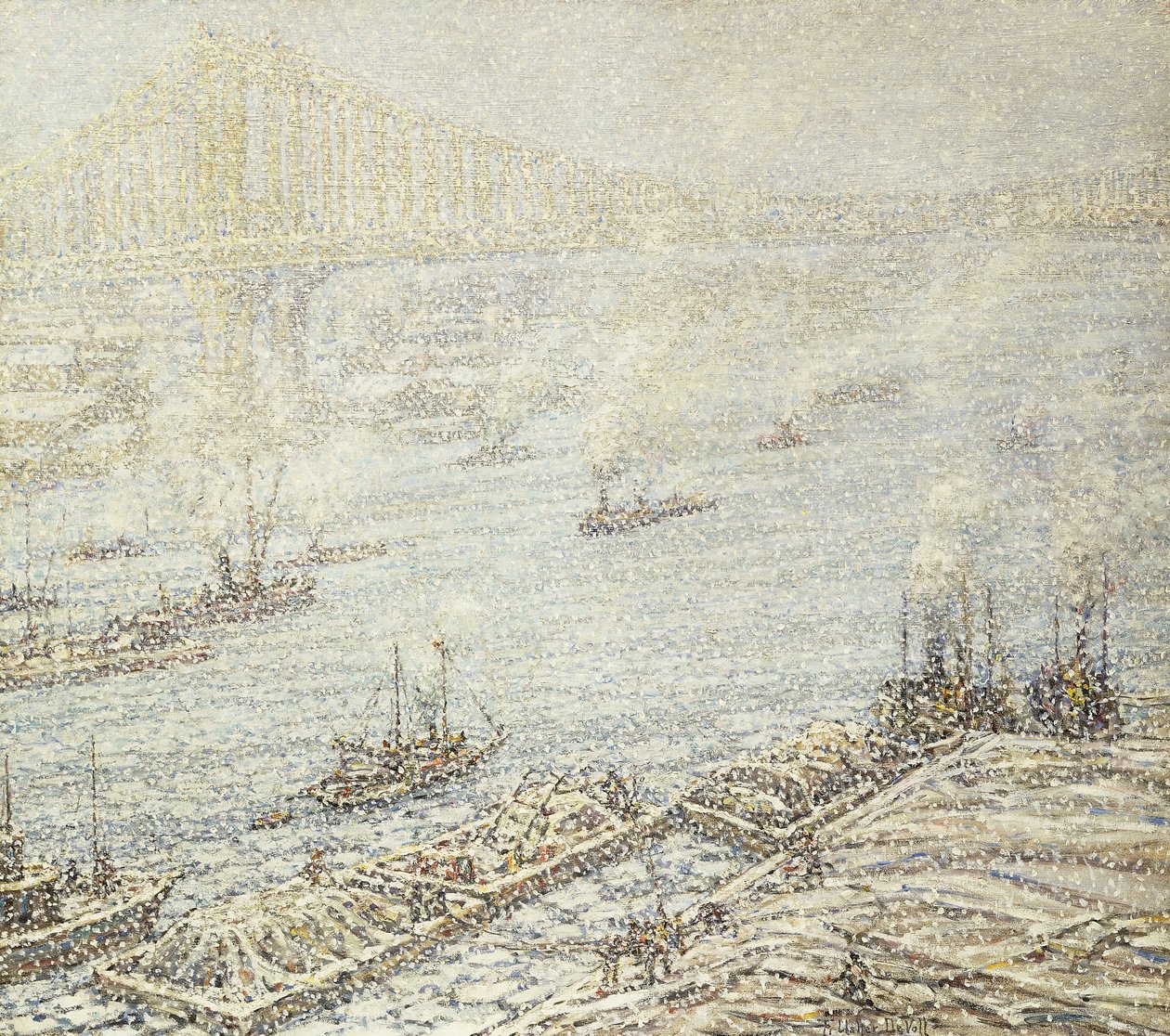 East River, New York, Kış, 1915 dolayları (tuval üzerine yağlı boya) by F. Usher de Voll