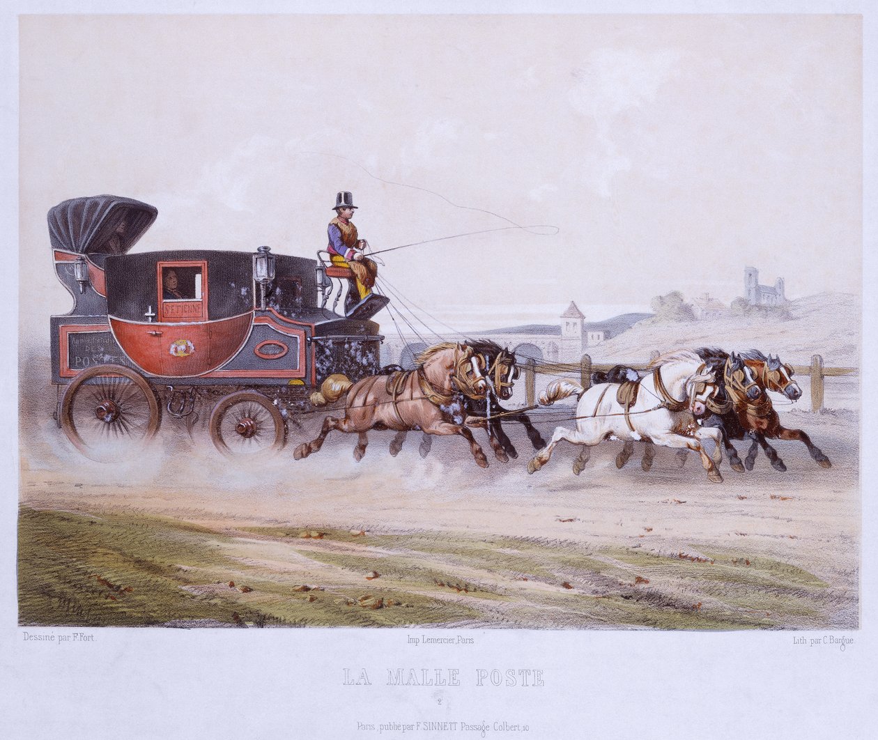 Posta Arabası, Charles Bargue (1826-83) tarafından kazınmış by F. after Fort