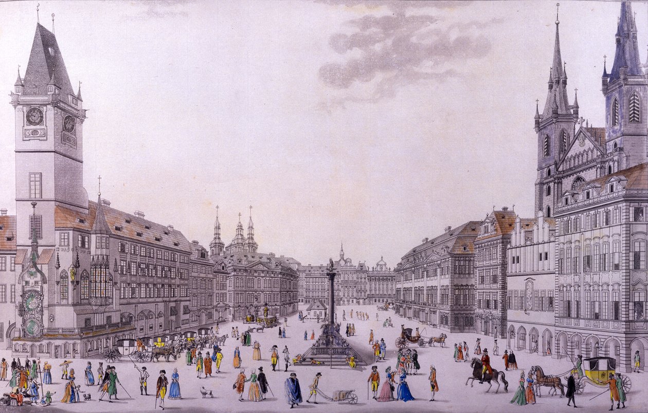Eski Şehir Meydanı, Prag (renkli gravür ve bakır gravür) by F. and Heger, P. Heger
