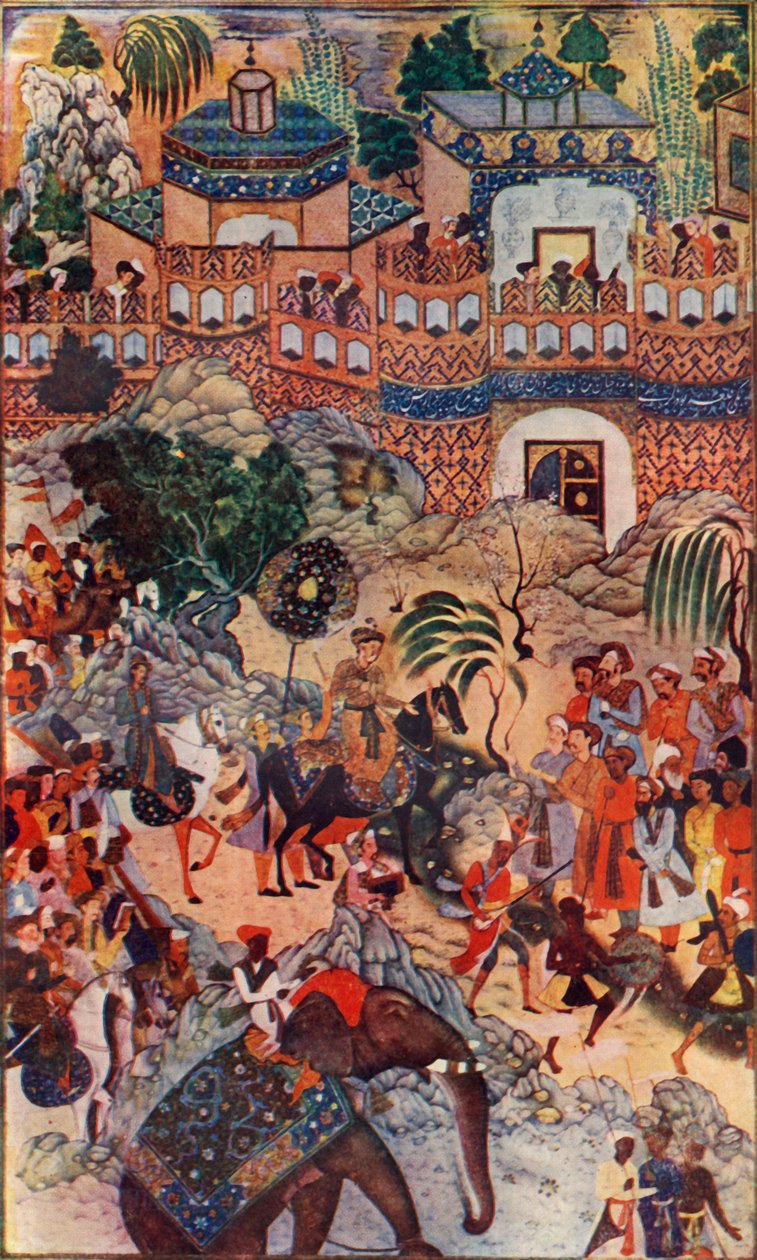 Büyük İmparator Ekber, Eyaletinde Şehrine Giriyor, 1572, 1590-1595, c1930. by Farrukh Beg