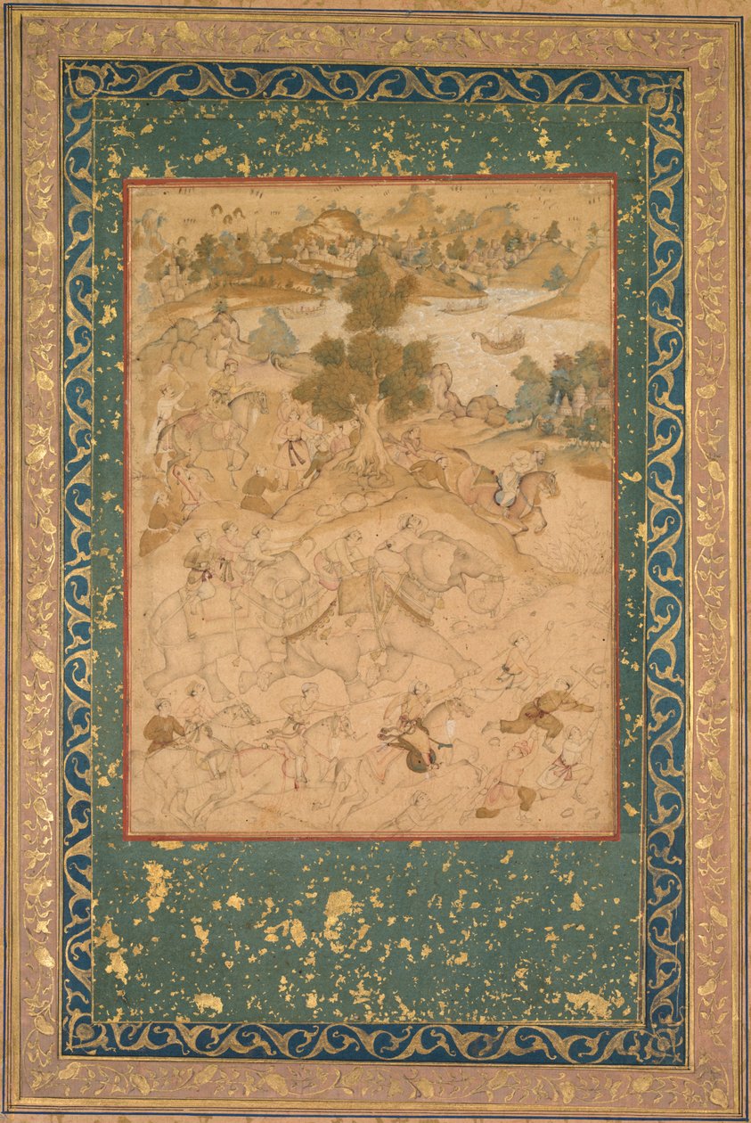 1564'te Malwa'da vahşi fillerin yakalanmasını denetleyen Ekber, resim 90…, c. 1602-3. by Farukh Chela