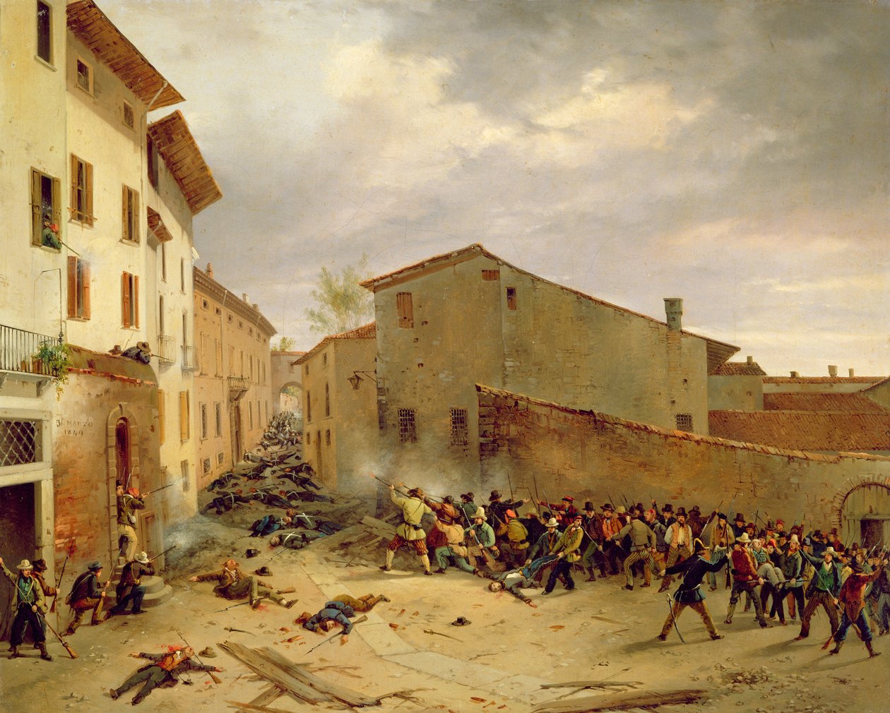 The Battle of 31st March 1849 in the Via delle Consolazioni in Brescia  by Faustino Joli