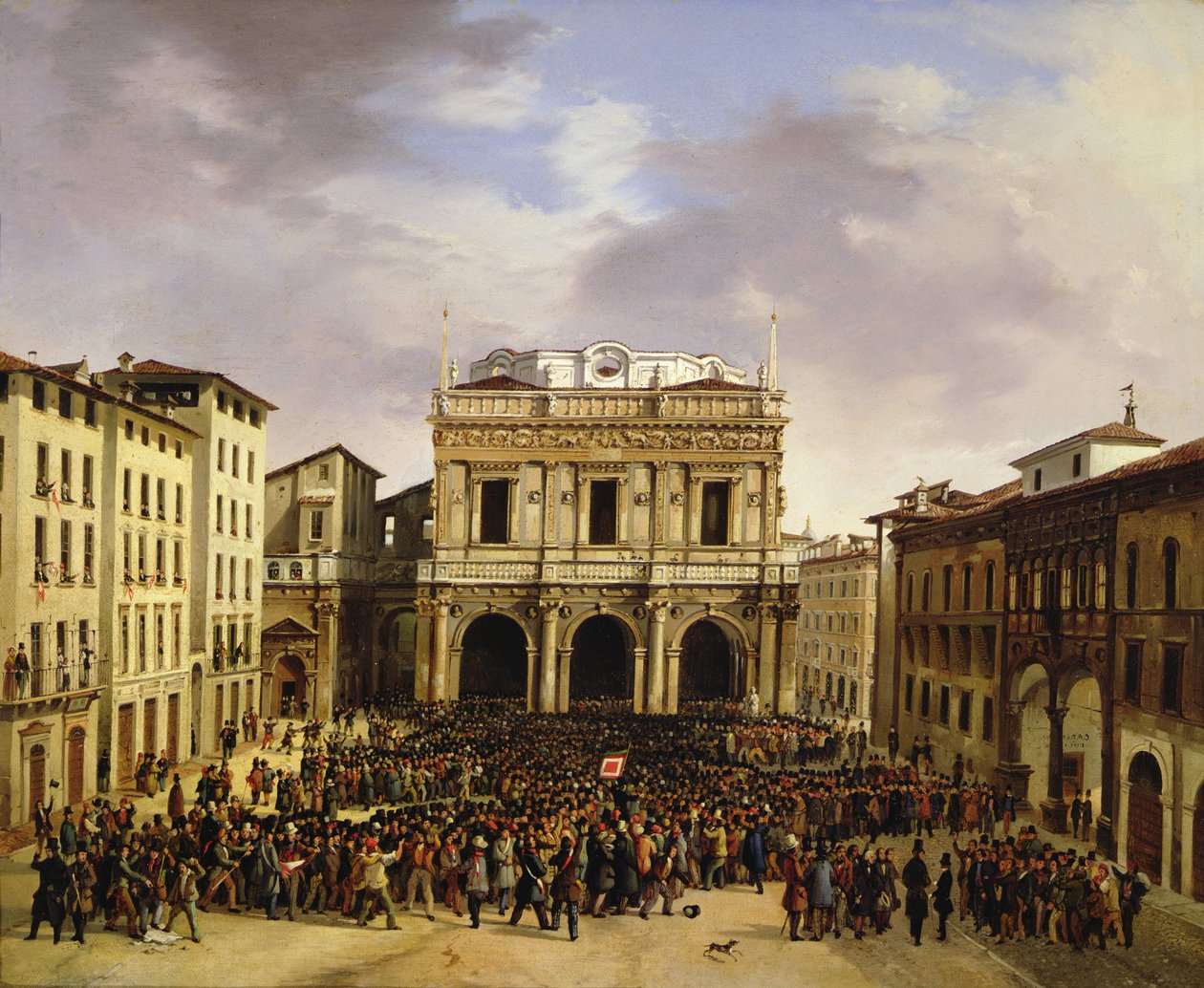 The People of Brescia gathered in the Piazza della Loggia 23rd March 1849  by Faustino Joli