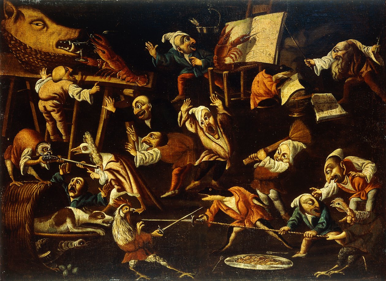 Hayali Hayvanlar ve Cüceler Dövüşüyor, İçiyor ve Alemde by Faustino Bocchi or Boccasi