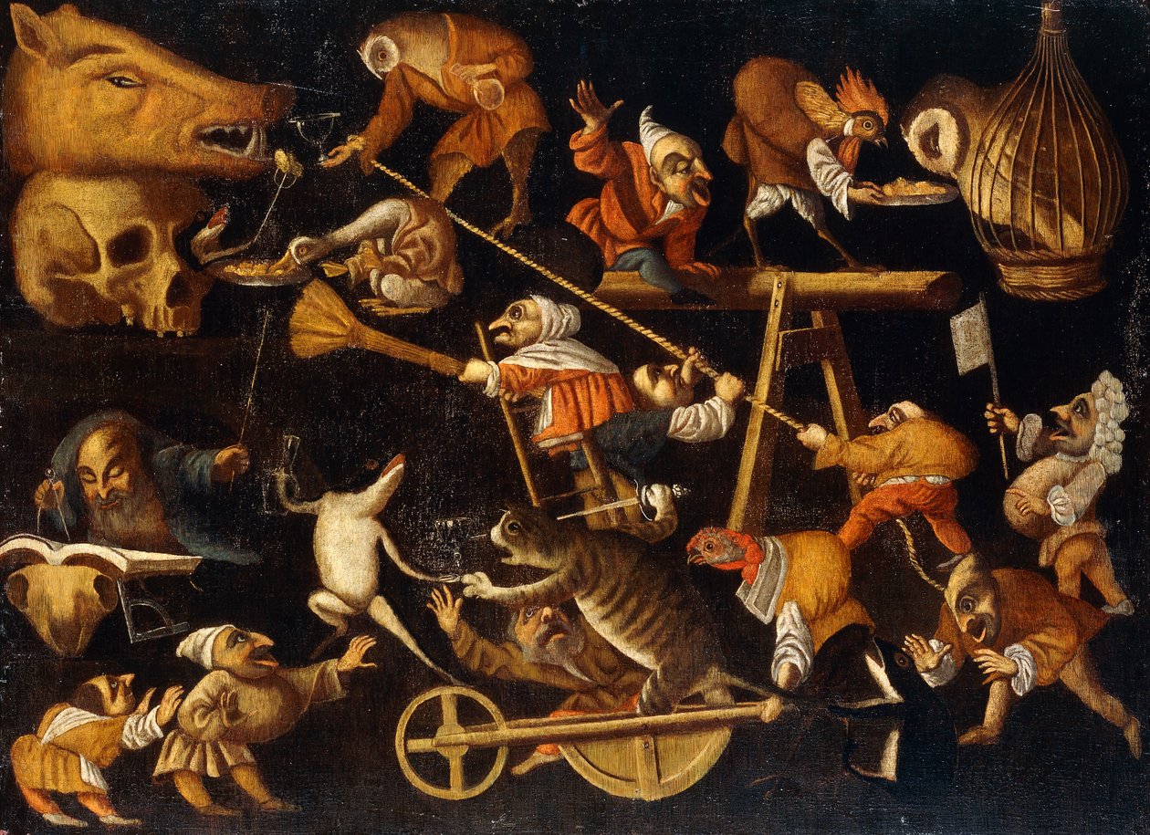 Hayali Hayvanlar ve Cüceler Dövüşüyor, İçiyor ve Alemde by Faustino Bocchi or Boccasi