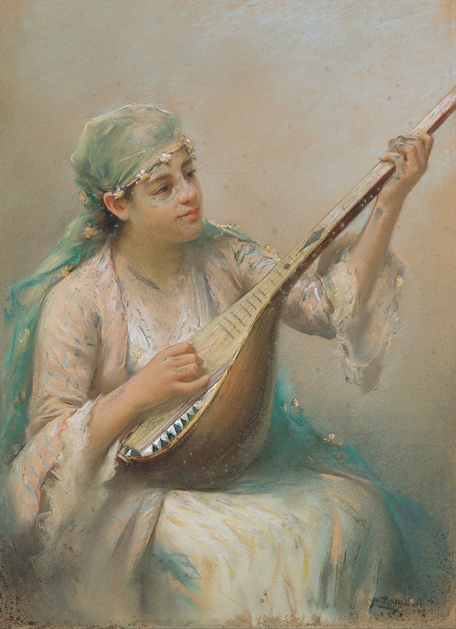 Ud Oynayan Kadın by Fausto Zonaro