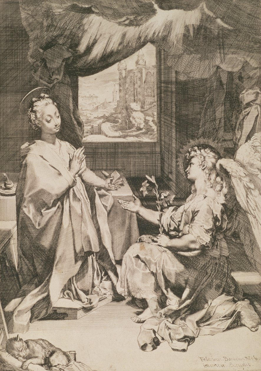 The Annunciation, c.1581 (drypoint with stipple engraving) by Federico Barocci