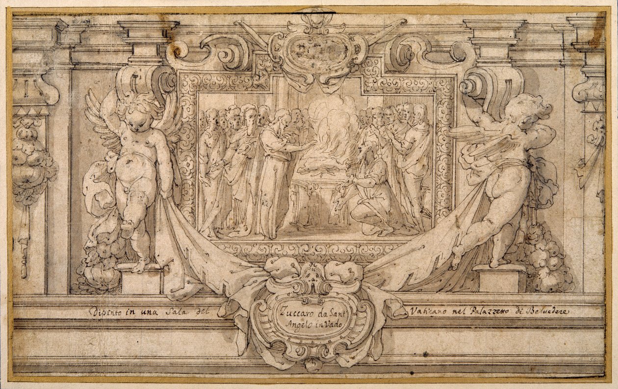 Fısıh (beyaz kağıt üzerinde kahverengi yıkama ile kalem ve kahverengi mürekkep) by Federico (studio of) Zuccaro