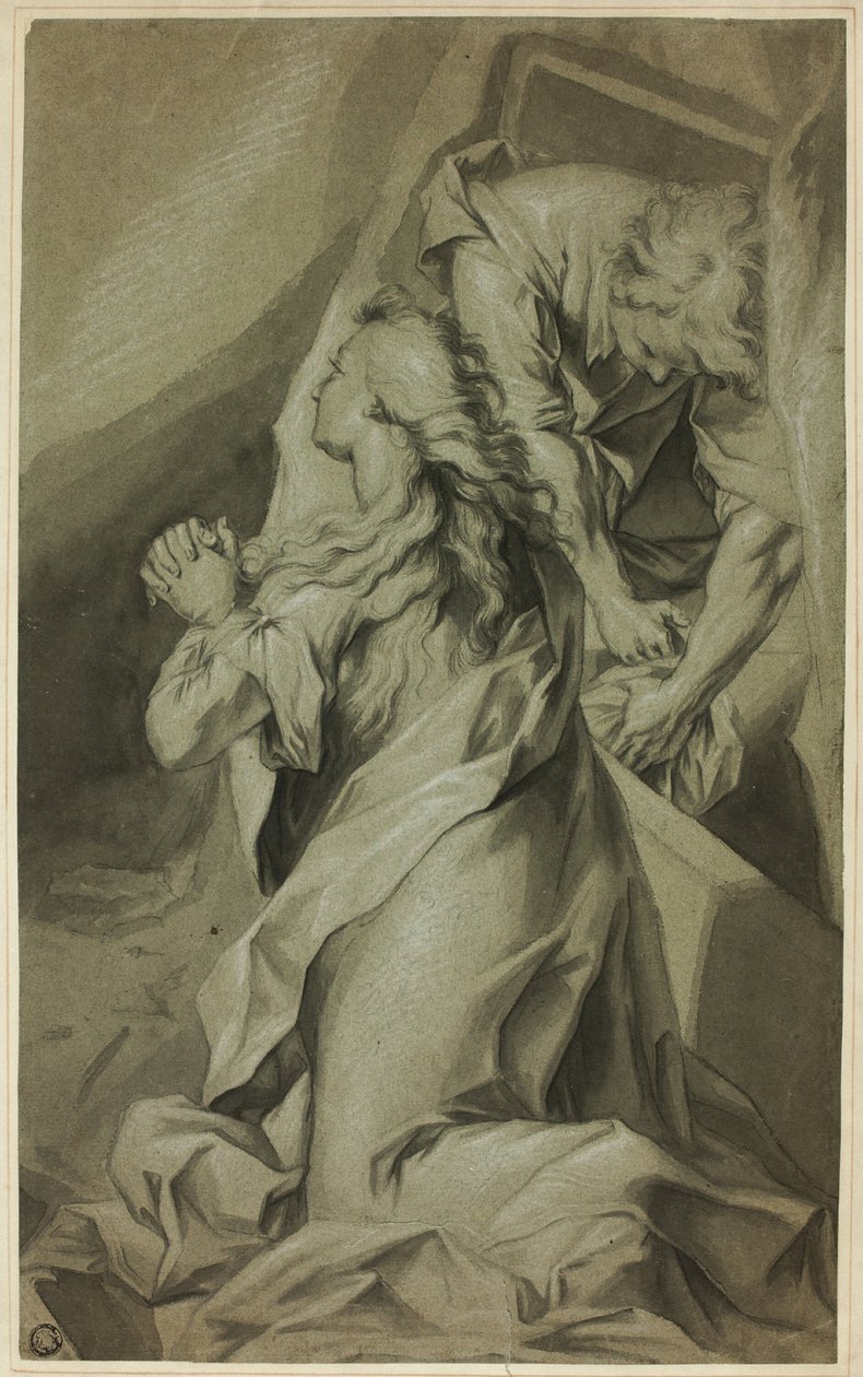 Diz çökmüş Magdalene ve Mezar Görevlisi by Federico Barocci