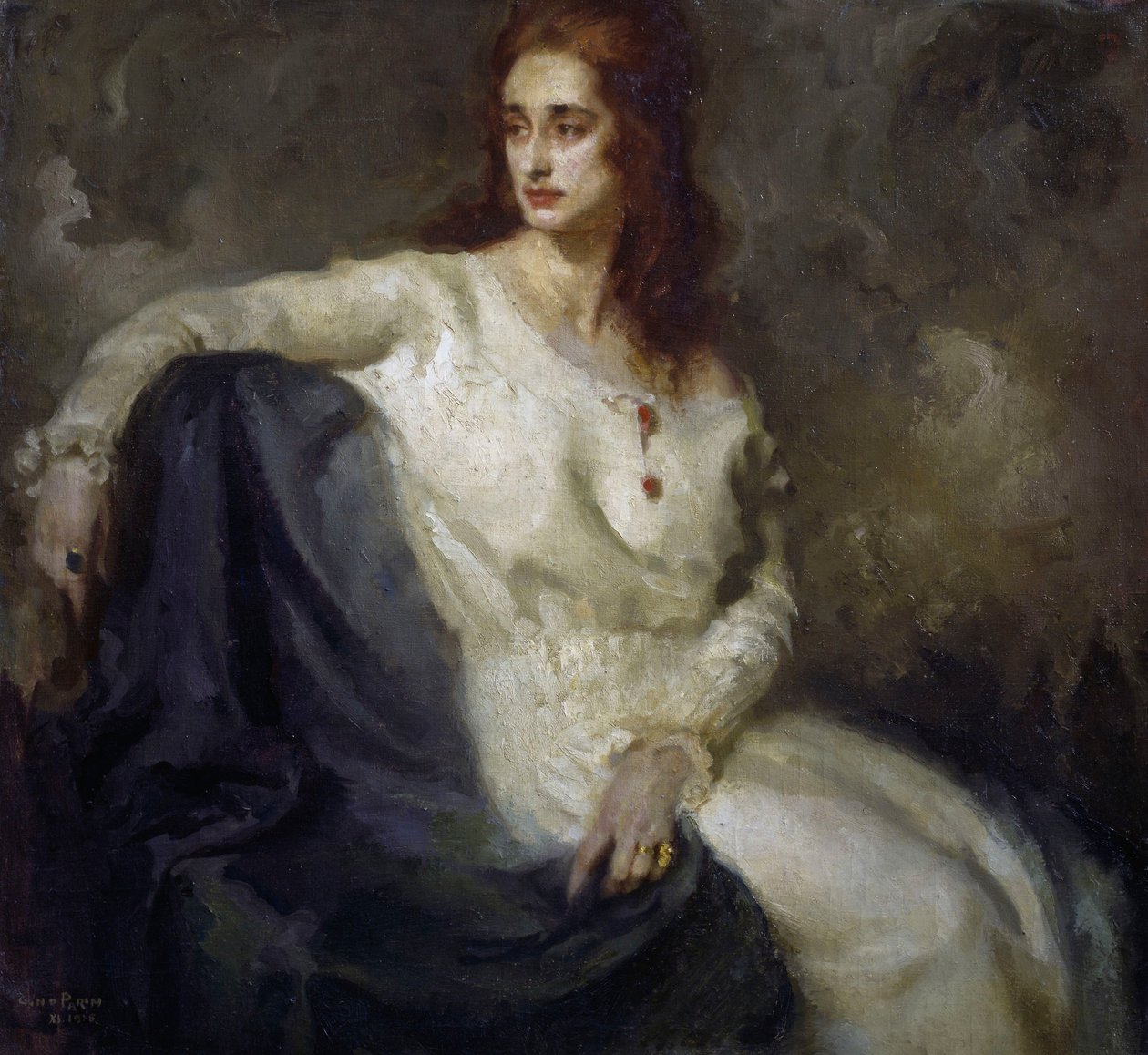 Beyazlı kadın (Dama in bianco) 1915 (tuval üzerine yağlı boya) by Federico Guglielmo Jehuda Pollack