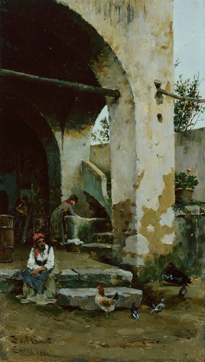 Çiftlik Sahnesi (panelde yağ) by Federico del Campo