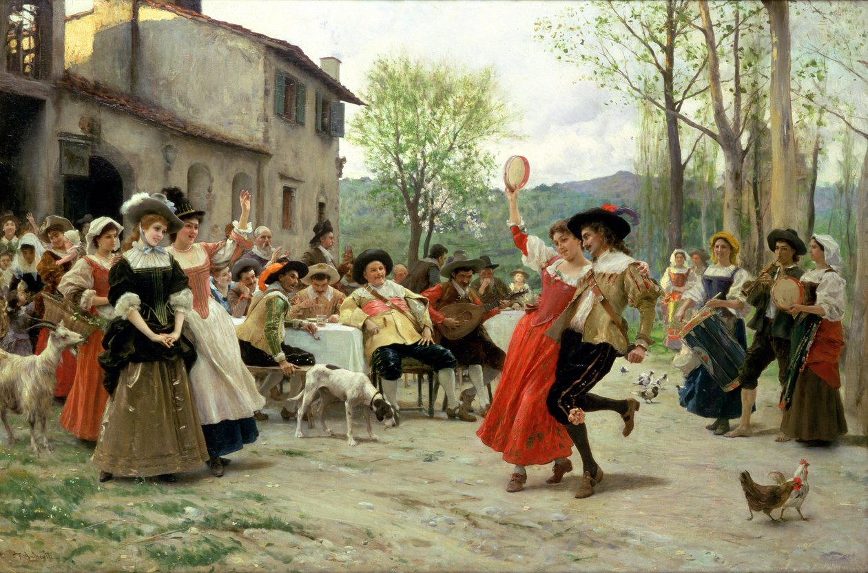 Düğün Dansında İpekler ve Satenler (tuval üzerine yağlı boya) by Federigo Andreotti