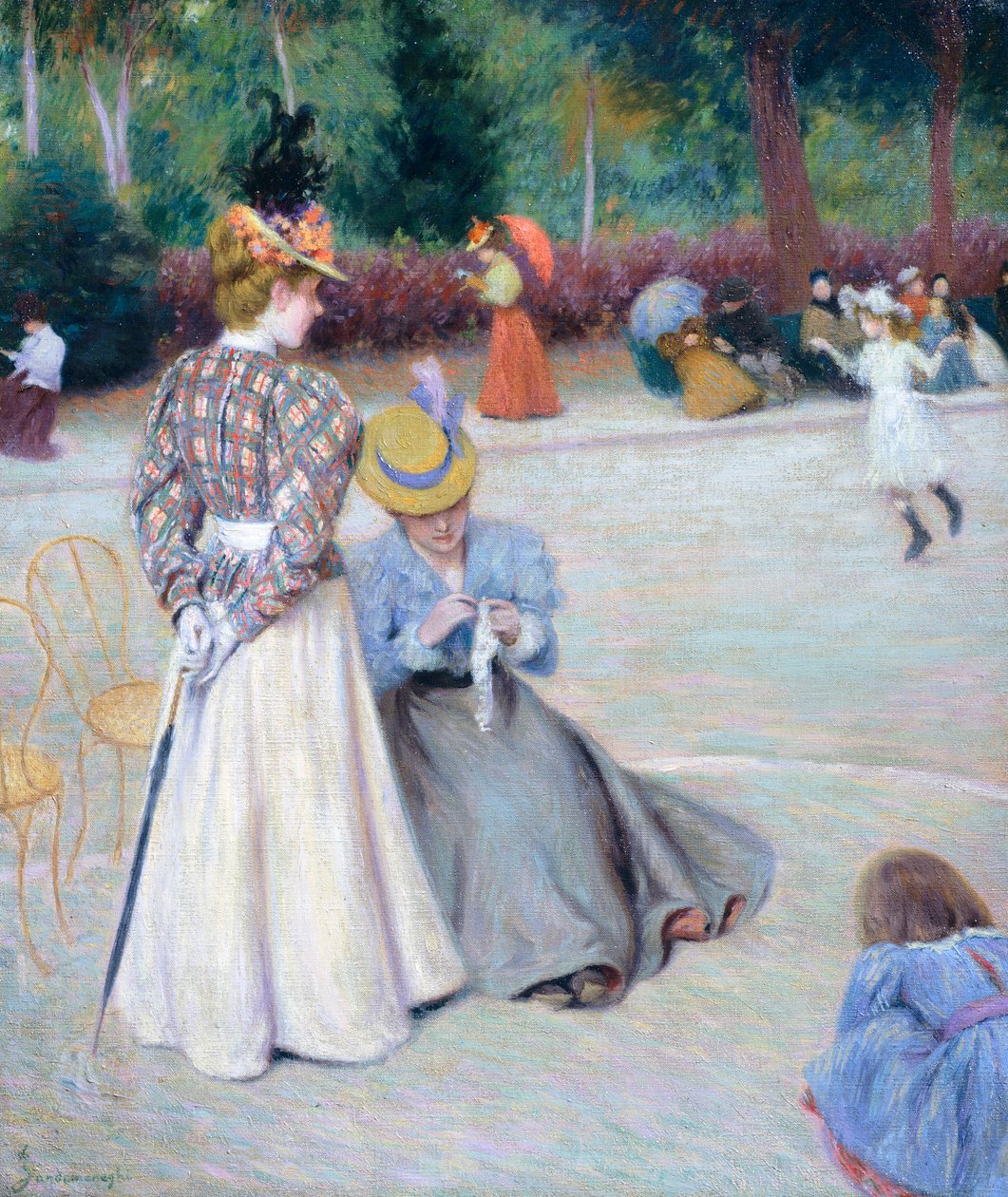 Parkta oyunlar, Federico Zandomeneghi (1841-1917), tuval üzerine yağlıboya, 55,5x45,5 cm by Federigo Zandomeneghi