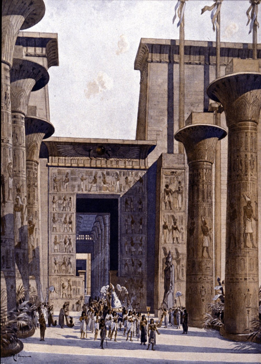 Amon Tapınağı'nın Yeniden İnşası. Çizim F. Hoffebauer tarafından yapılmıştır. 19. yüzyıl. by Fedor (1839 1922) Hoffbauer