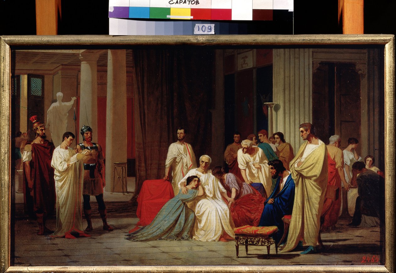 ""Romalı senatör Publius Clodius Thrasea Paetus'un MS 66'daki ölüm cezasının okunması"" Resim Feodor Andreyevich Bronnikov (1827-1902) 19. yüzyıl Devlet A. Radishchev Sanat Müzesi, Saratov by Fedor Andreevich Bronnikov