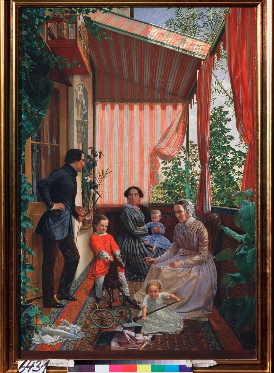 Balkonda aile portresi by Fedor Mikhailovich Slavyansky