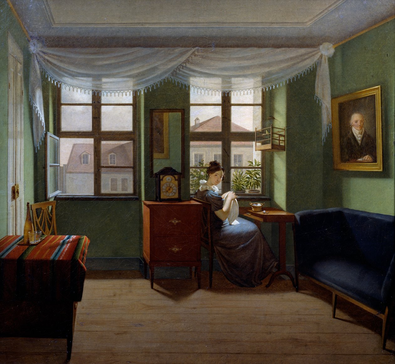 Dikiş, Tablo Fyodor Tolstoy (1783-1873), Tuval üzerine yağlı boya, 42x46, 8 cm by Fedor Petrovich Tolstoy